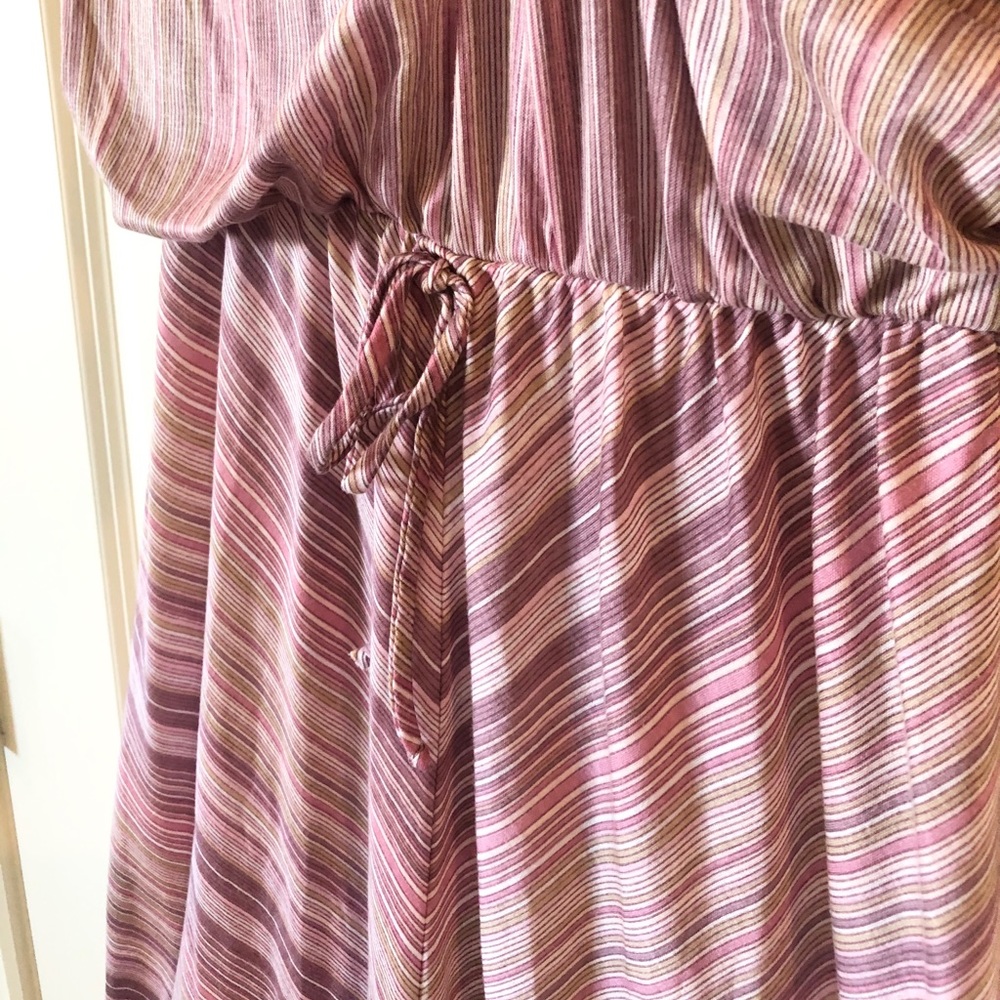 Vintage 70s Striped Knit Midi Dress Mauve Pink A-Line Academia Secretary Sz 16 - Picture 4 of 8